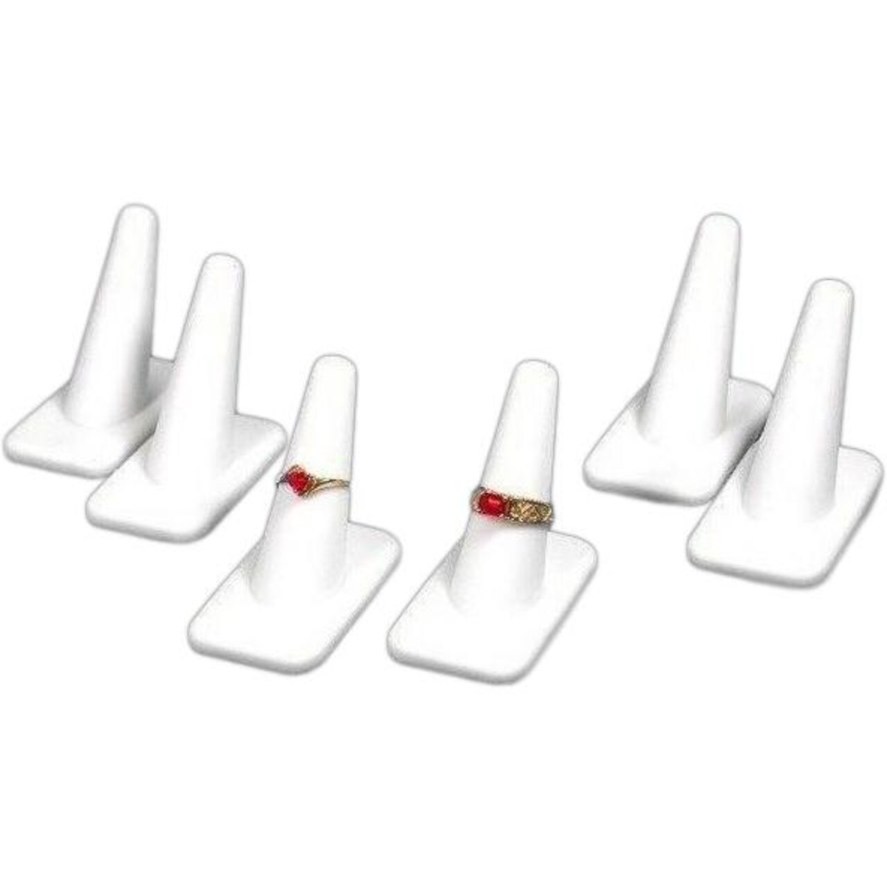 6White Rubber Ring Finger Jewelry Holder Showcase Display Stands